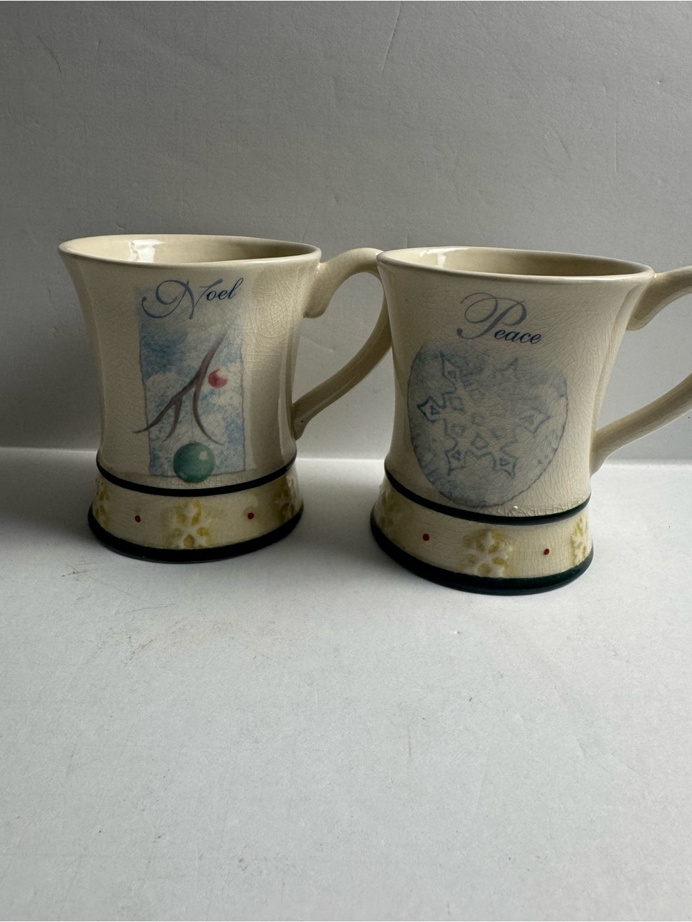 Noel & Peace Holiday Ceramic Mugs - Cream Set of 2 Made in Philippines